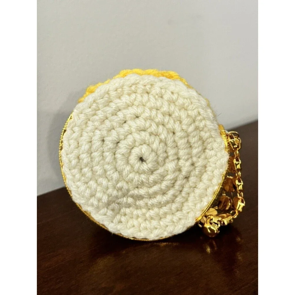 Sunflower Crochet Coin Purse Gold Plated Pouch Wristlet Bohemian Snap Clasp‎
